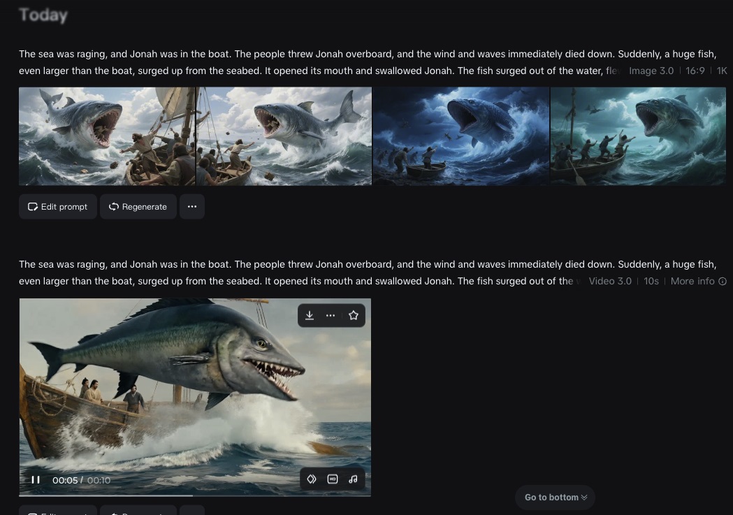 Create AI-generated images and videos for free with CAPCUT （Great fish to swallow up Jonah）